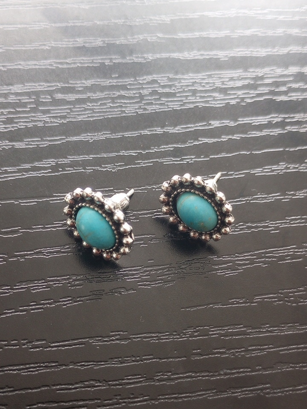 Turquoise Silvertone Halo Stud Earrings Women Jewelry